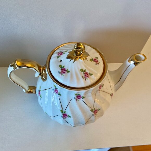 Vintage Sadler 1940s Pink Roses on Gold Trellis Teapot 2790 - Picture 4 of 9